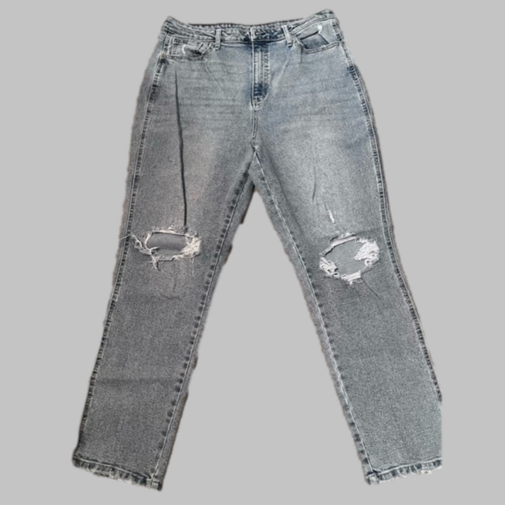 ARIZONA Women’s High-Rise Ripped Denim Straight Mom Jeans